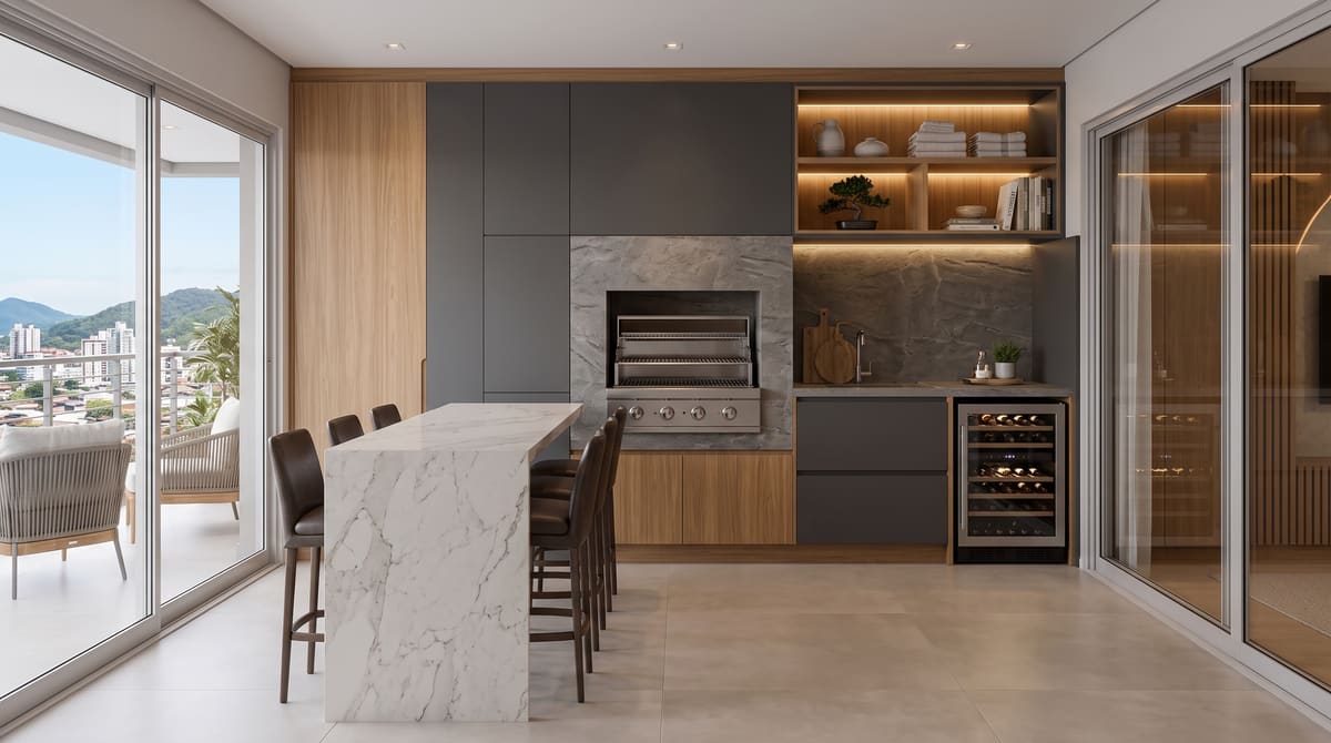 Cozinha com ilha central planejada