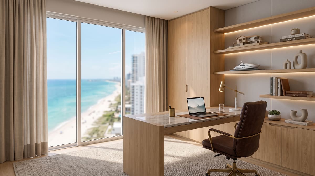 Home office elegante com armários planejados
