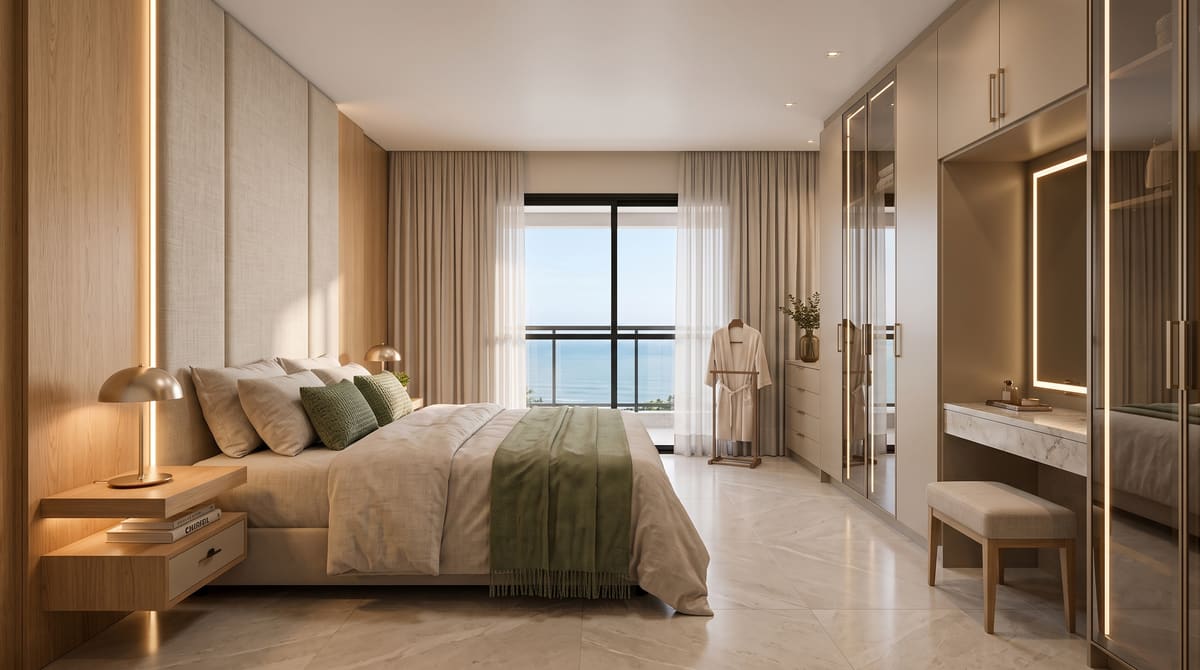 Quarto de casal moderno com closet